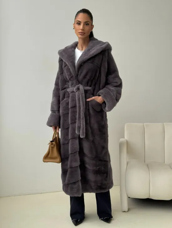 Длинная норковая шуба - капюшон кобра - фото 8