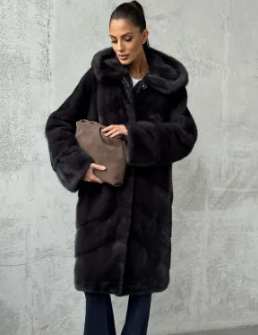 Норковая женская шуба с капюшоном - фото 0