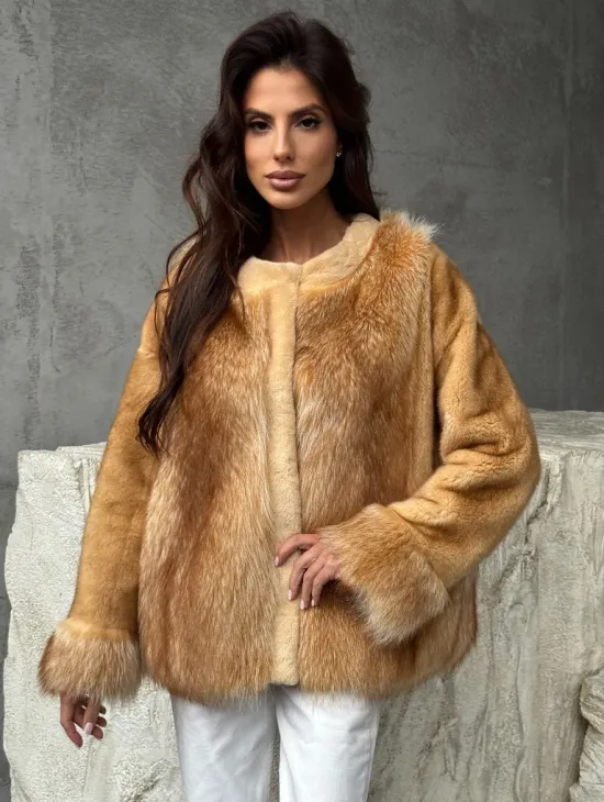 Норковый жакет с отделкой из меха енота - фото 0