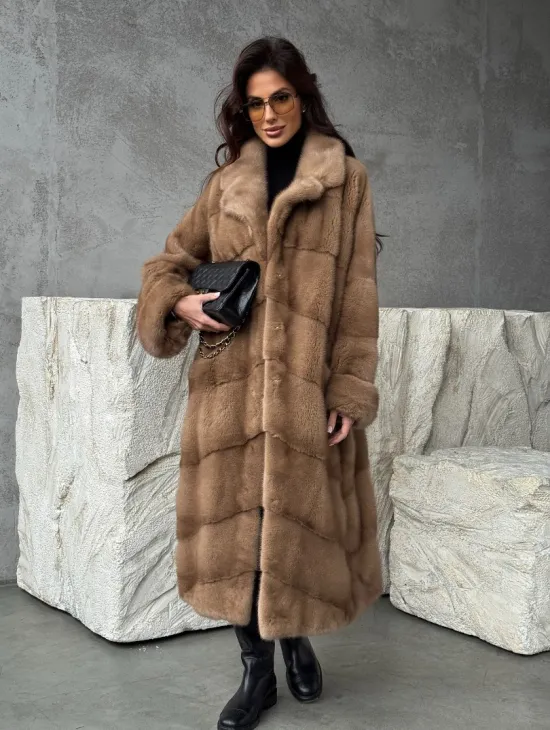 Бежевая норковая шуба oversize - фото 9