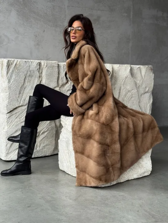 Бежевая норковая шуба oversize - фото 11