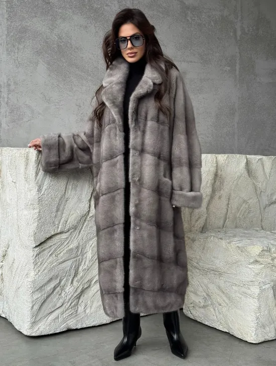 Серая норковая шуба oversize - фото 0