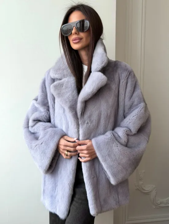 Шуба из норки короткая с английским воротником - фото 0