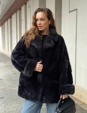 Норковый полушубок - английский воротник - фото 12