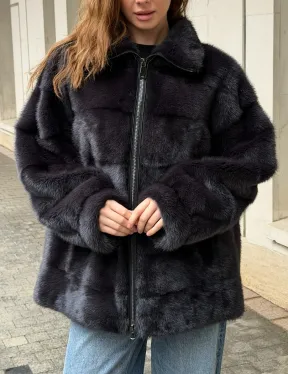 Норковая куртка на молнии - графит - фото 2