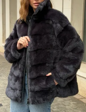 Норковая куртка на молнии - графит - фото 3