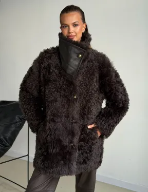 Дублёнка коричневая из овчины - тиградо - фото 6