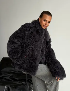 Короткая дубленка из овчины тиградо - фото 8