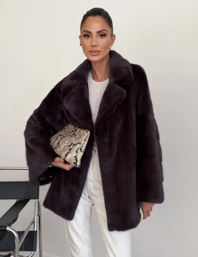 Норковый полушубок - цвет инжир - фото 0