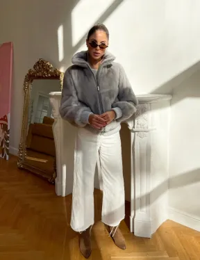 Светлая норковая куртка - бомбер - фото 3