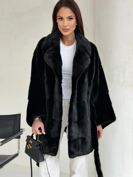 Черная норковая шуба - летучая мышь - фото 2