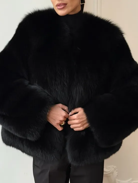 Черная короткая шуба из песца - фото 2