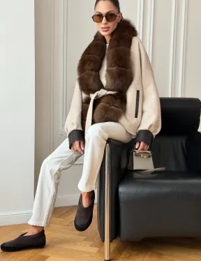Женское шерстяное полупальто с мехом - фото 5