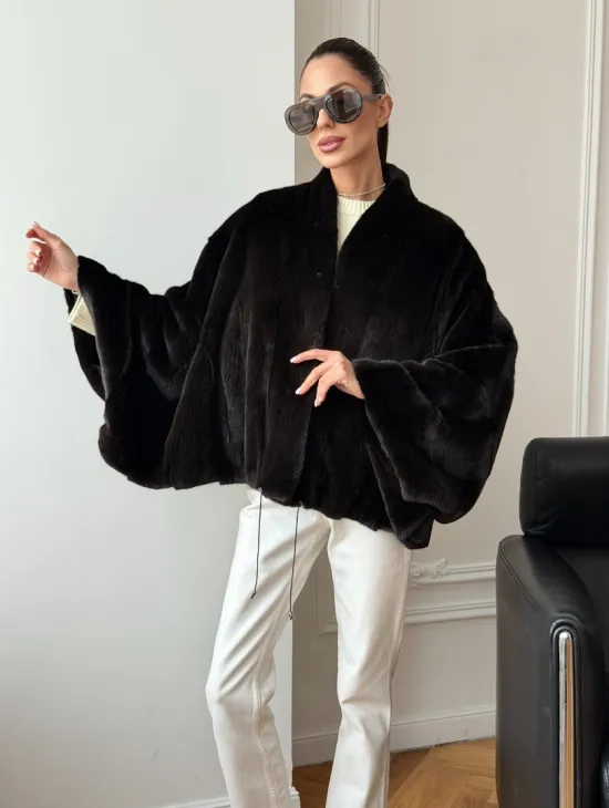 Короткая норковая шуба - пончо - фото 8