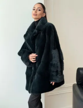 Зеленая норковая шуба - жакет - фото 8