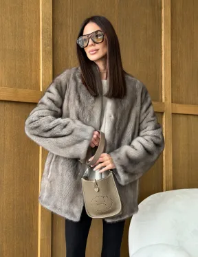 Норковый жакет в натуральном сером цвете - фото 13