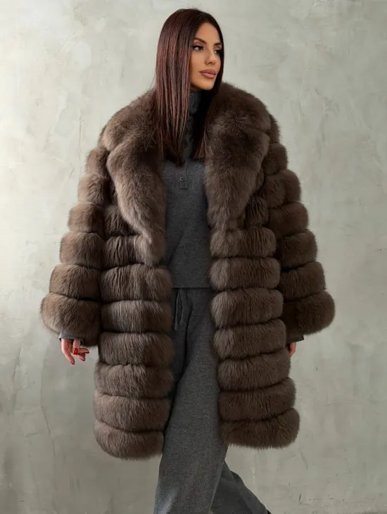 Шуба из песца под соболь - английский воротник - фото 0