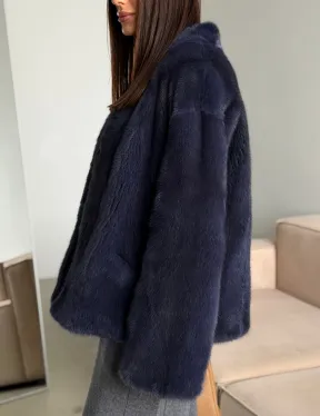 Короткий норковый жакет - синий графит - фото 3