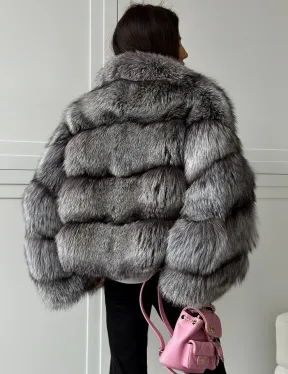 Полушубок из натурального меха чернобурки - фото 6