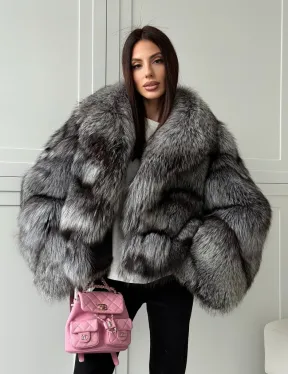 Полушубок из натурального меха чернобурки - фото 11