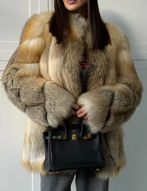 Полушубок из лисы - рукава косички - фото 3