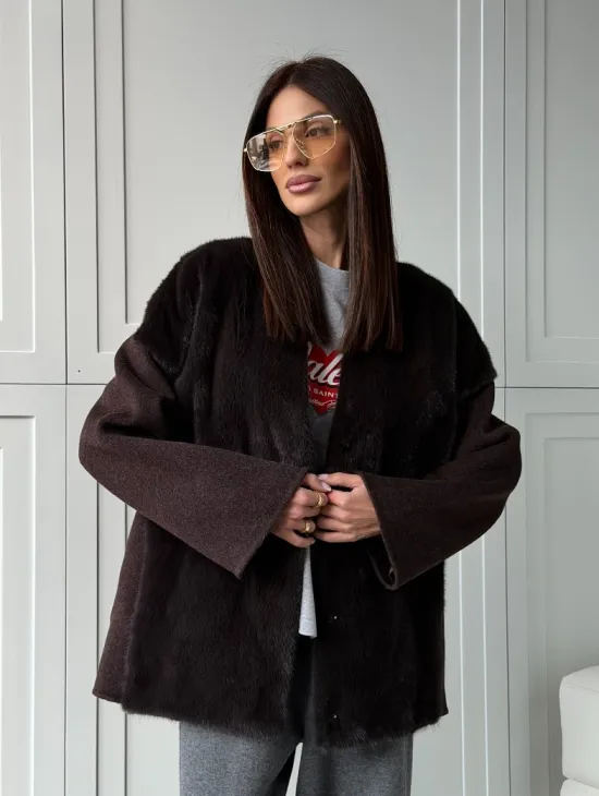 Женское полупальто с мехом норки - фото 19