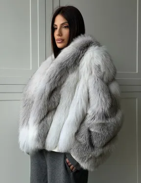 Полушубок из белой лисы, рукава - косички - фото 6