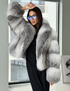 Шуба из меха арктической лисы - белая - фото 0