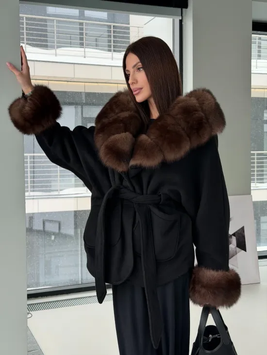 Пальто с капюшоном из финского песца - фото 15