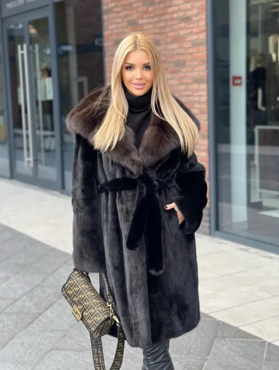 Норковая шуба с капюшоном из меха соболя  седена 1/2 - фото 2