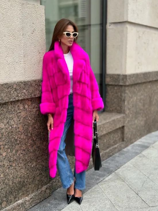 Розовая норковая шуба - фото 0