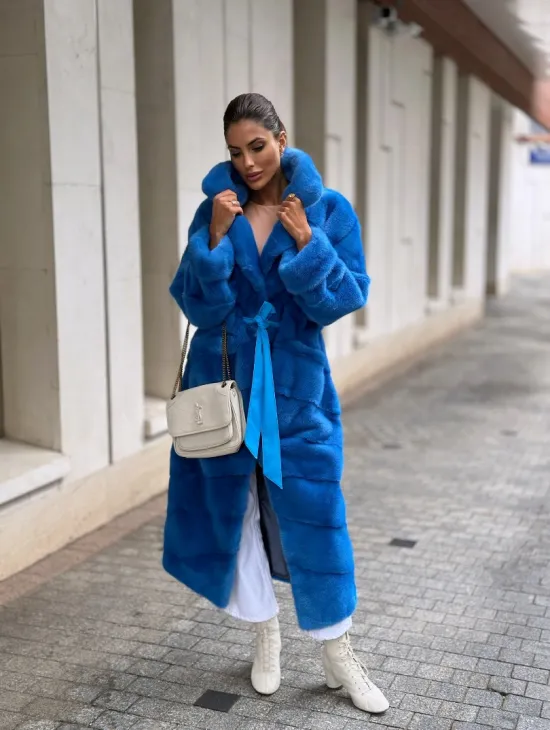 Шуба халат из меха норки - цвет электрик - фото 6