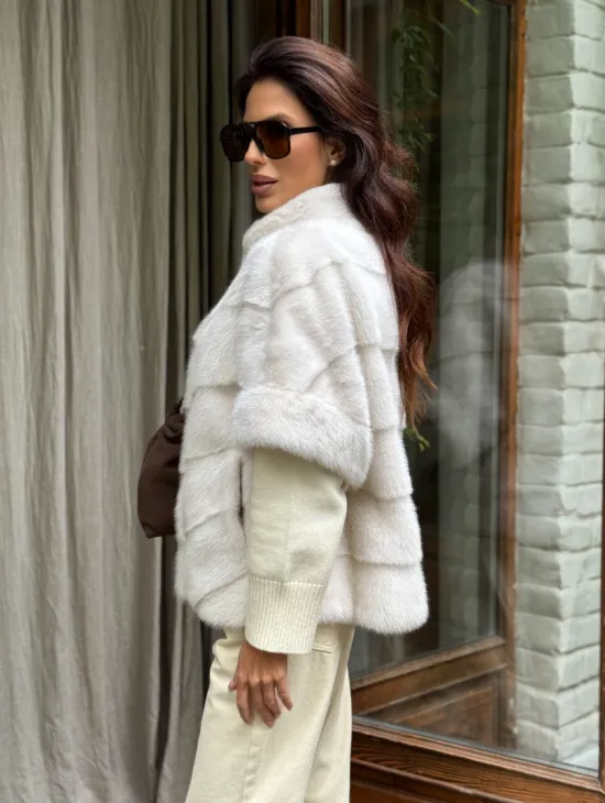 Норковый пуховик/жилет 2в1 - жемчуг - фото 6