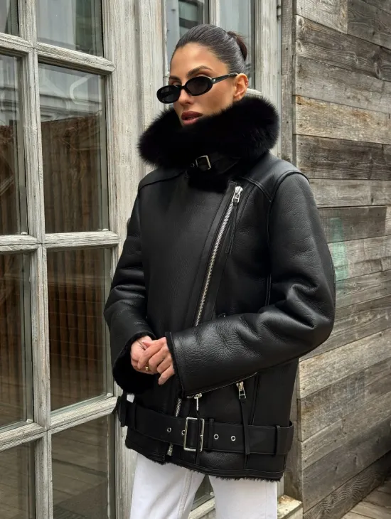 Дубленка из натуральной овчины с мехом песца - фото 8