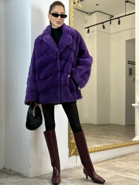 Кимоно полушубок английский воротник - цвет фиолетовый - фото 4