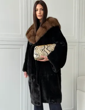 Норковая шуба фасон баллон с капюшоном куница - фото 0