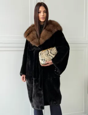 Норковая шуба фасон баллон с капюшоном куница - фото 13