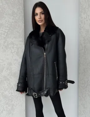 Черная дубленка - авиатор на тоскане - фото 0