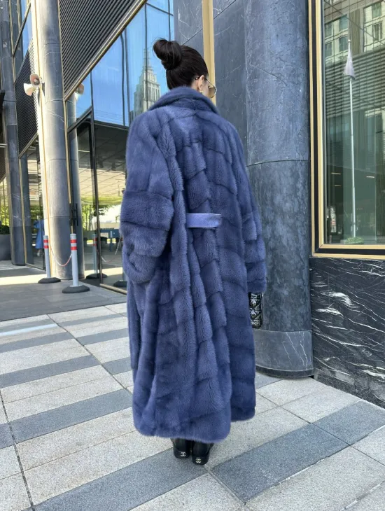 Норковая шуба с английским воротником - цвет джинс - фото 9