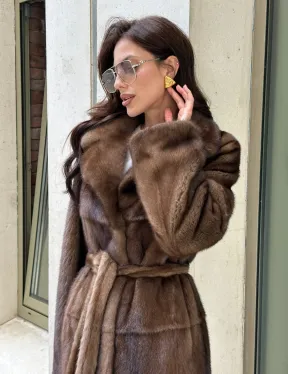 Классическая норковая шуба  натуральный цвет - орех - фото 1