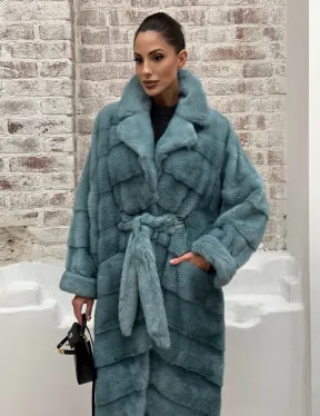 Норковая шуба в цвете TIFFANY - фото 4