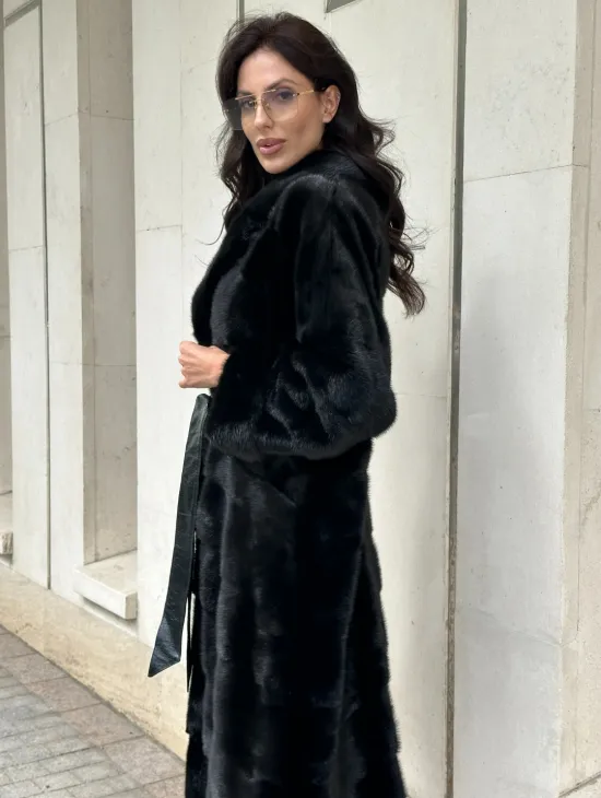 Черная шуба из норки английский воротник - фото 4