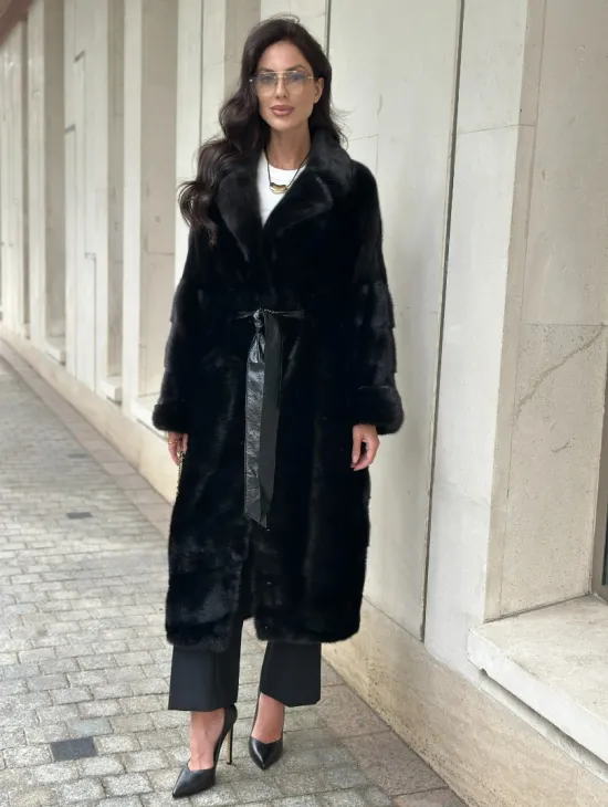 Черная шуба из норки английский воротник - фото 8