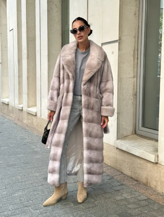 Шуба из импортной плюшевой норки английский воротник - нюд - фото 8