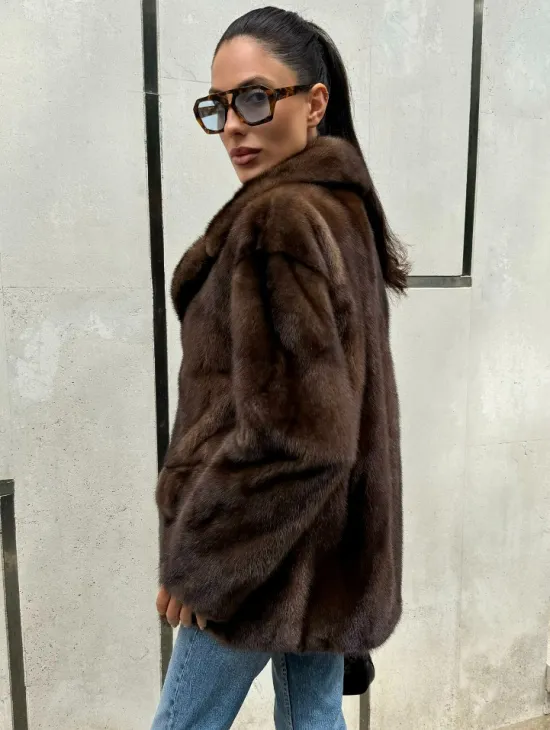 Шуба норковая - жакет с английским воротником цвет соболь - фото 9